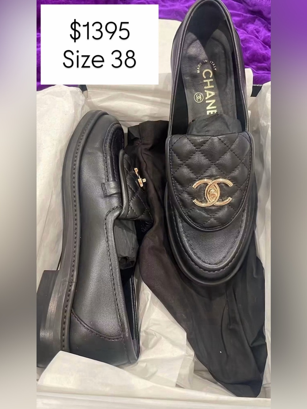 Chanel Turnlock Quilted Tab CC Loafers 38